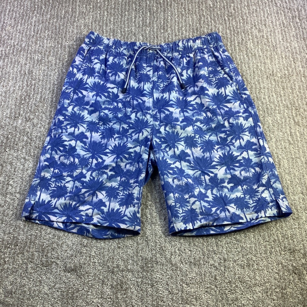 Peter Millar Seaside Mens Blue Palm Tree Print Swim Trunks Shorts Size S NWT